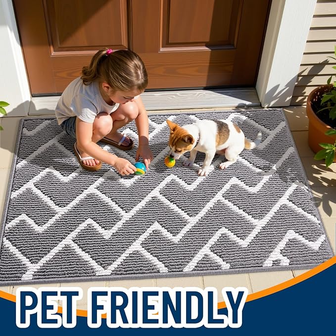 OLANLY Front Door Mat, Non-Slip Rubber Backing, Dirt Resistant and Absorbent, Washable, Easy to Clean Low-Profile Indoor Doormat for Back Door, Entryway, Inside Entrance, 32x20, Grey