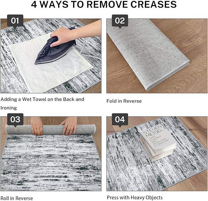 Lansny Modern Abstract Bedroom Runner Rug 2x7, Black Grey White Washable Kitchen Runner, Non-Slip Soft Thin Faux Wool Mat for Entryway, Hallway, Laundry Room, Indoor Home Decor