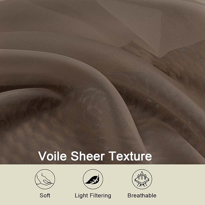 Chocolate Sheer Curtains 84 Inches Long 2 Panels, Soft Light Filtering Curtains for Bedroom Living Room, Modern Rod Pocket Privacy Drapes Window Treatments, Chocolate, Total Wide 84 Inch