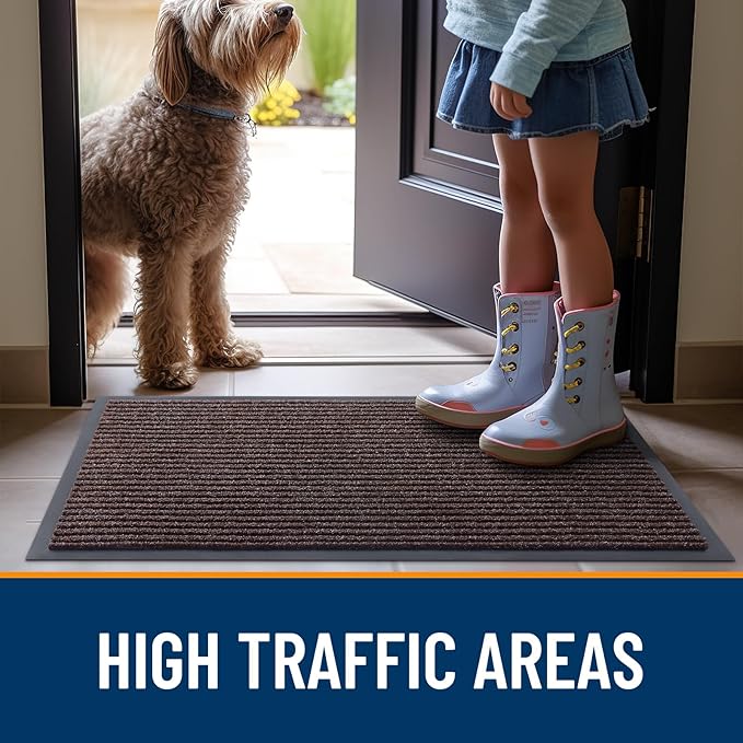 OLANLY Front Door Mat Indoor Outdoor Entrance, Waterproof Heavy Duty Doormat, Fade Resistant, Low Profile, Easy Clean Patio Porch Welcome Floor Mats for Entry, 59x40, Tan
