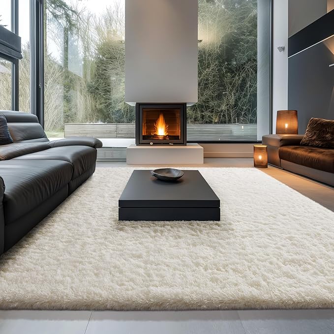 Ophanie Area Rugs 9x12 Living Room, Large Ivory Bedroom Carpet, Big Shag Indoor Thick Soft Nursery Rug, Fluffy Carpets for Boy and Girls Room Dorm Home Decor Aesthetic