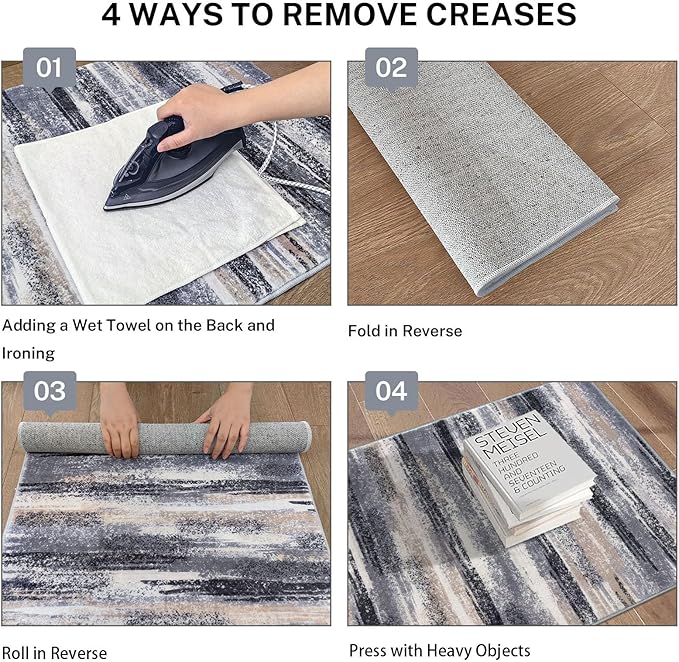 Lansny Modern Abstract Runner Rug 3x8, Grey Black Multi Washable Kitchen Runner Non-Slip Soft Hallway Rug Runner Thin Print Faux Wool Carpet for Entryway Bedroom Laundry Room Indoor Home Office Decor
