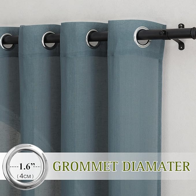 NICETOWN Linen Smoke Blue Curtains 72 inch Length 2 Panels, Grommet Semi Sheer Privacy with Light Filtering Linen Blend Window Drapes for Farmhouse/Bedroom, W52 x L72, 2 Panels