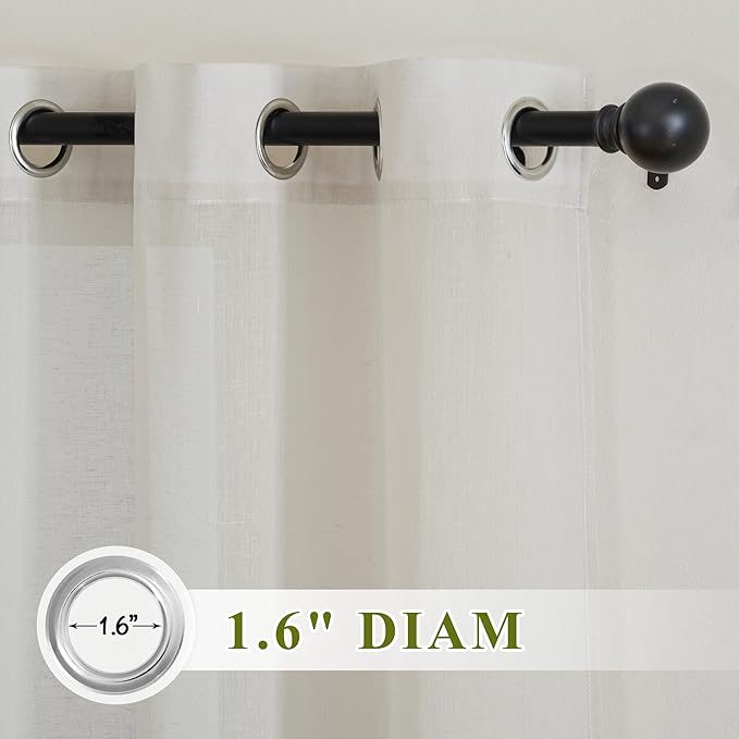 NICETOWN Flax Sheer Linen Curtains for Windows 96 inch Length, Grommet Semi Sheer Vertical Drapes Privacy with Light Filtering for Bedroom/Living Room, Natural, W42 x L96, 2 Pieces