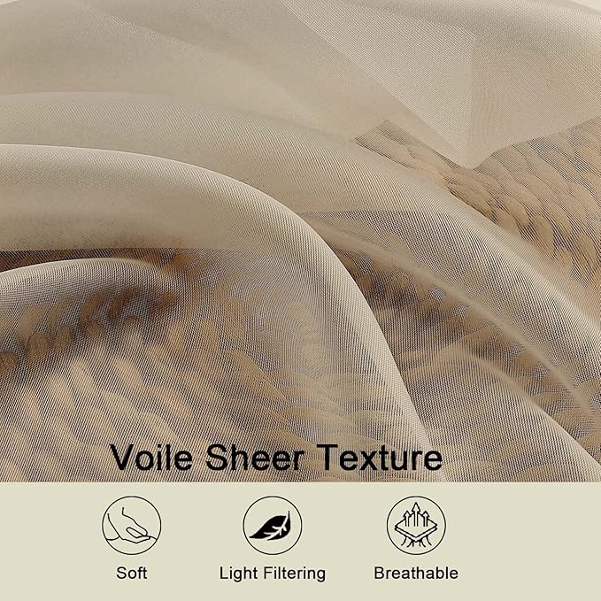Taupe Sheer Curtains 84 Inches Long 2 Panels, Soft Airy Light Filtering Curtains for Bedroom Living Room, Modern Rod Pocket Privacy Drapes Window Treatments, Taupe, Total Wide 84 Inch