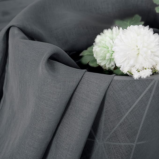 Tollpiz Short Sheer Curtains Linen Textured Living Room Curtain Sheers Light Filtering Rod Pocket Voile Curtains for Bedroom, 42 x 45 inches Long, Dark Grey, Set of 2 Panels