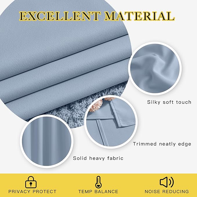 NICETOWN Insulated Curtains Blackout Draperies - Triple Weave Thermal Insulated Solid Ring Top Blackout Panels/Drapes for Bedroom(Vintage Blue, Set of 2, 52 x 45 Inch)