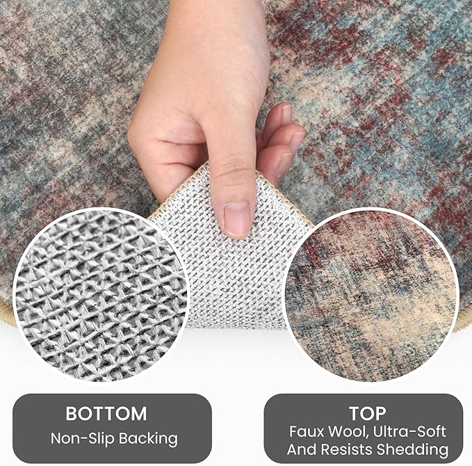 IOHOUZE Abstract Runner Rug 2x8 Ft Washable Runners for Hallways, Non Slip Kitchen Runner Printed Faux Wool Entryway Runner Indoor, Modern Abstract Floor Carpet for Hall Kitchen Bedroom, Red/Multi