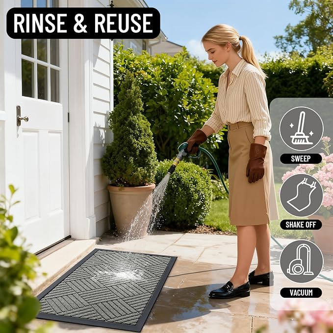 OLANLY Front Door Mat Outside Entrance 47x32, Absorbent, Heavy Duty Sturdy Natural Rubber Doormat Indoor Outdoor, Stain Fade Resistant, Non-Slip Low Profile Floor Mat for Entryway, Modern Gray Diamond
