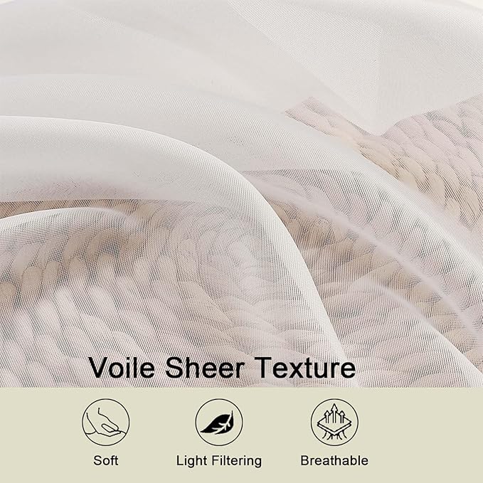 Ivory Sheer Curtains 84 Inches Long 2 Panels, Soft Airy Light Filtering Curtains for Bedroom Living Room, Modern Rod Pocket Privacy Drapes Window Treatments, Ivory, Total Wide 84 Inch