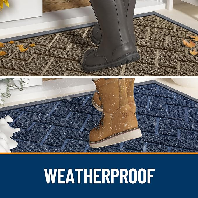 OLANLY Front Door Mat Indoor Outdoor Entrance, Waterproof All-Season, All-Weather Doormat, Sturdy Natural Rubber, Low Profile, Easy Clean Patio Porch Entryway Mat, Herringbone Brick (Green, 47x17)
