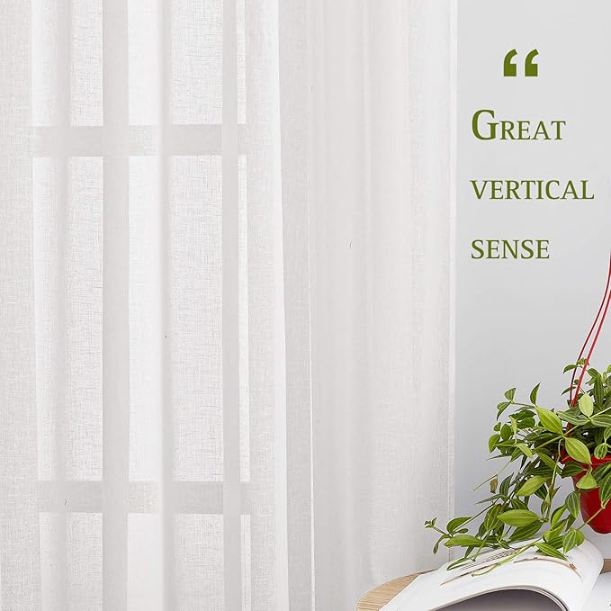 NICETOWN White Sheer Doorway Curtains 80 inches Long, Grommet Semi Sheer Flax Linen Blend Drapes Privacy with Light Filtering Window Treatments for Hallway, W52 x L80, 2 Panels