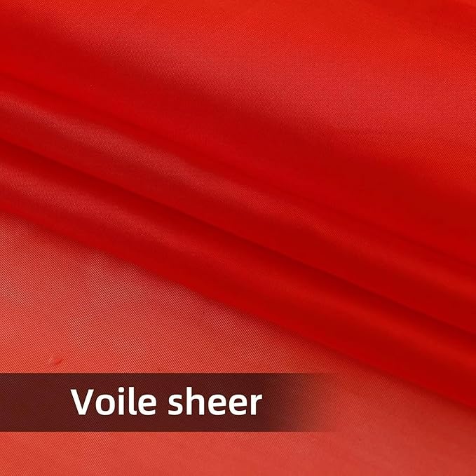 youleyar Solid Sheer Rod Pocket Curtain Voile Draperies 4 Panels White Beige Black Grey Ivory 52 Inch Width 72 Inch Long 1 Pair for Kitchen Bedroom Children Living Room Yard(Red,52 Wｘ72 L)