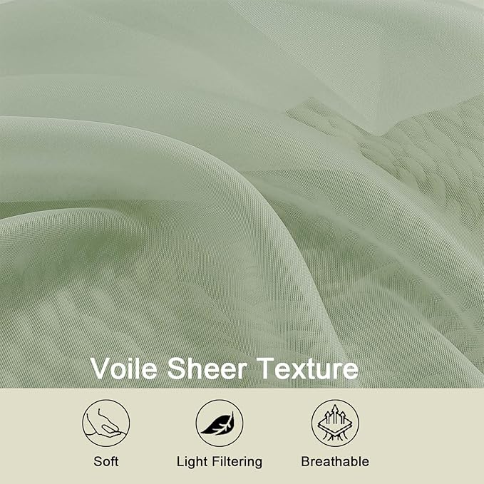 Sheer Green Curtains for Bedroom Living Room 90 Inches Long 2 Panels Set, Soft Airy Light Filtering Sheer Window Treatments, Modern Rod Pocket Curtains Drapes, Each 59" Wx90 L Inch