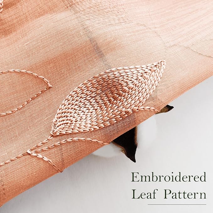 HOMEIDEAS Fall Burnt Orange Sheer Curtains 84 Inches Long 2 Panels Embroidered Floral Pattern Semi Sheer Window Curtains for Bedroom Living Room