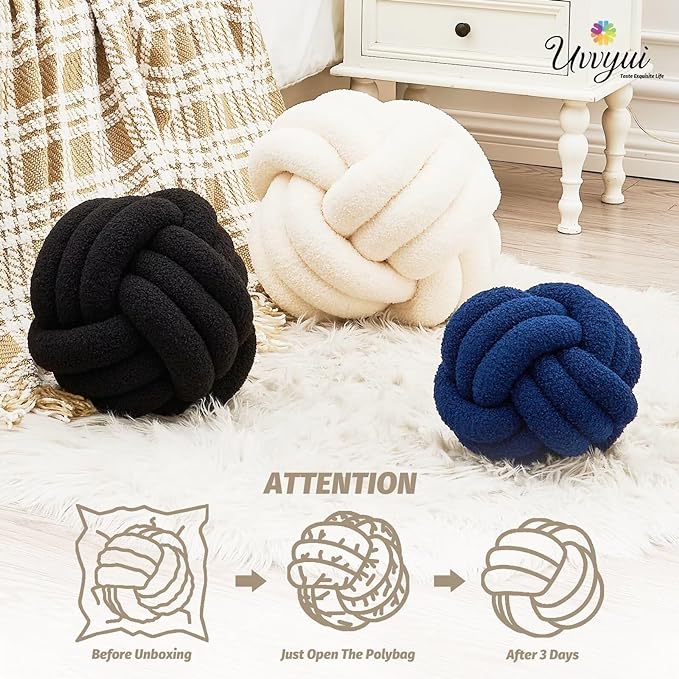 Uvvyui Knot Pillow Ball, Soft Home Decorative Pillows, Round Throw Pillow, Handmade Knotted Plush Pillow, Round Boucle Pillow Cushion (14 Inches Dusty Purple)