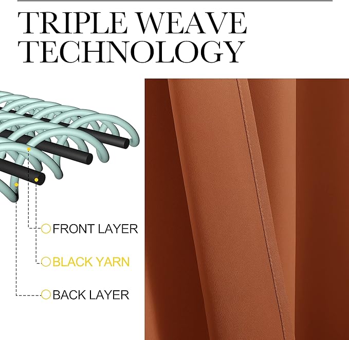NICETOWN Blackout Curtains and Drapes - Thermal Insulated Solid Rod Pocket Blackout Draperies/Panels (Burnt Orange, 1 Pair, 42 by 45 inches)