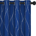 Deconovo Blackout Curtains, 52 x 54 Inch Drapes for Kitchen with Wave Dots Silver Print, Soundproof Thermal Insulated Window Curtain for Small Windows Nursery, Set of 2, Machine Washable, Royal Blue