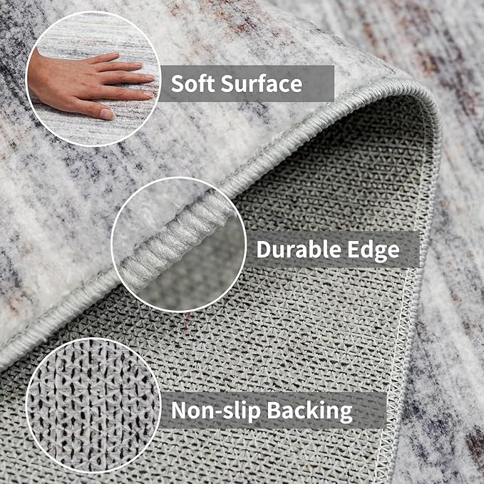 4x5 Area Rugs for Entryway Washable: Easy-to-Clean Rug for Office Kitchen Bedroom Living Room Dining Room - Non Slip Stain and Water Resistant Carpet - Soft Low-Pile Door Mat Beige Grey