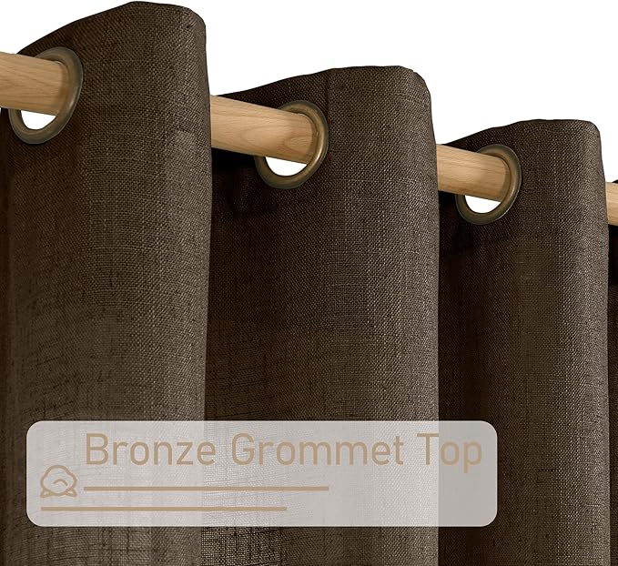 LAMIT 95 inches Long Linen Curtains for Living Room, Dark Brown Bronze Grommet Panels Light Filtering Semi Sheer Window Drapes for Bedroom/Dining Room, 2 Panels Set, 52 x 95 Inch