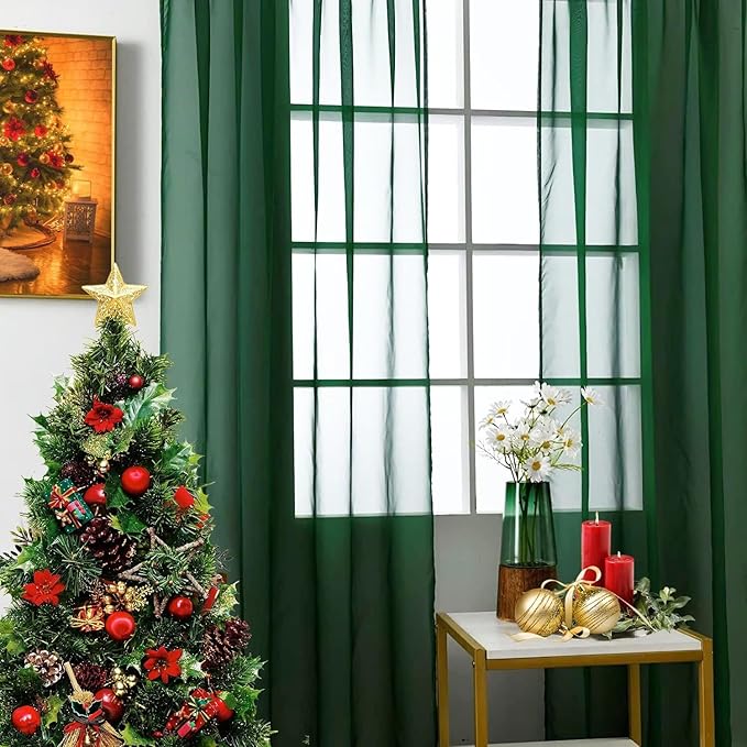 SpaceDresser Basic Rod Pocket Sheer Voile Window Curtain Panels White 1 Pair 2 Panels 42 Width 54 Inch Long for Kitchen Bedroom Children Living Room Yard(Foliage Green,42 W x 54 L)