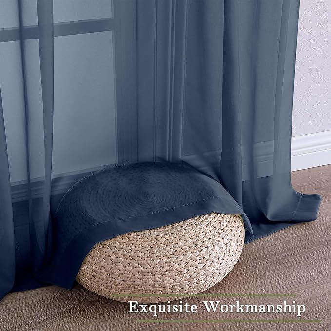 Lecloud Navy Blue Sheer Curtains for Living Room Decor 84 Inches Long 2 Pcs, Light Filtering Airy Voile Bedroom Curtains, Window Treatments Rod Pocket Drapes for Dining Room, Each Panel 59" W x 84" L
