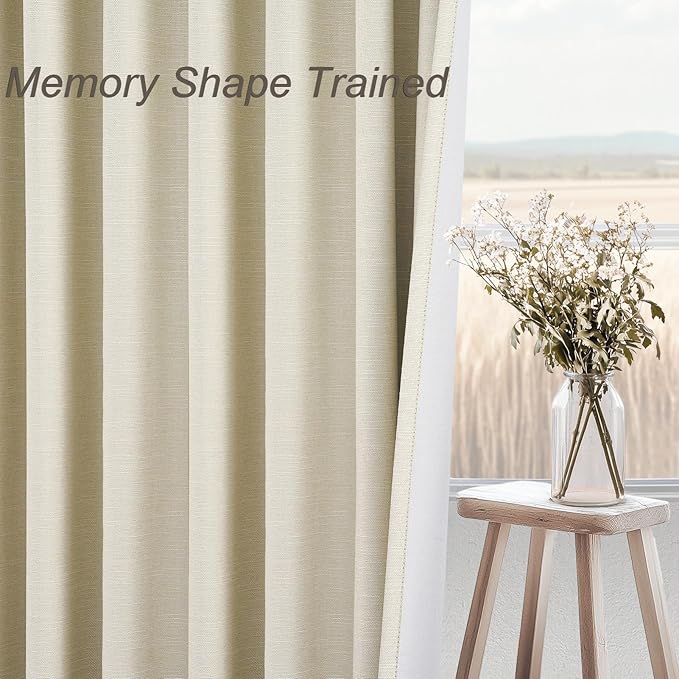 Cream Extra Long 132 Inch 100% Blackout Curtains for Livingroom Neutral Boho Linen Blend Farmhouse Curtain Drapes Sound Proof Drapes Privacy Ceiling Track Villa Bedroom 11Ft(W52 xL132 2 Panels)