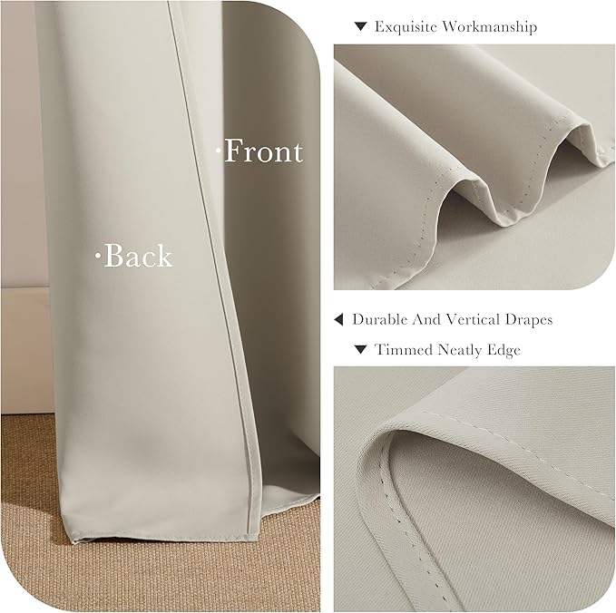 PONY DANCE Rod Pocket and Back Tab Blackout Curtains for Bedroom - Thermal Insulated Room Darkening Curtains for Living Room, 42x54 inch, 2 Panels, Cream