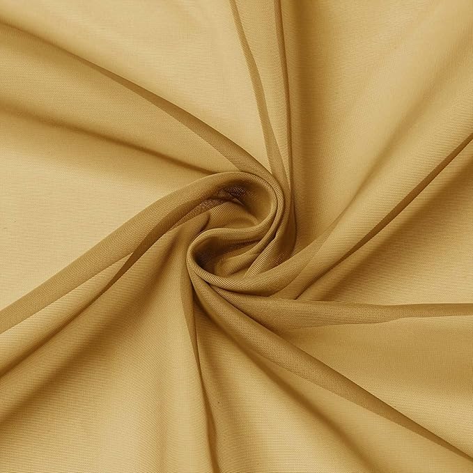 Kitchen Curtains 24 Inch Length Tier 2 Pieces, Gold Sheer Curtain Solid Soft Sheer Short Curtains for Windows, Cafe Bathroom Basement Rod Pocket Drapes, Gold, Each 42" Wx24 L Inches