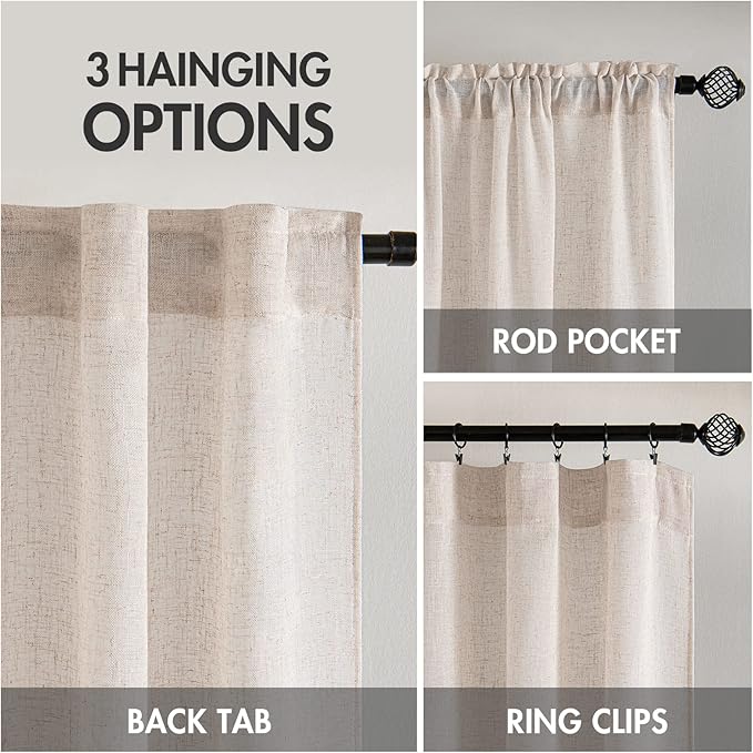MIULEE Natural White Linen Curtains 120 Inches Long for Bedroom Living Room, Soft Thick Linen Textured Window Drapes Semi Sheer Light Filtering Rod Pocket Back Tab Cream Ivory Look, 2 Panels 10 Ft