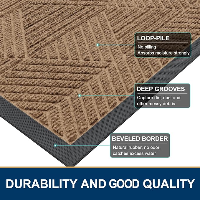 Smiry Front Door Mat Outside Entrance, Heavy Duty Sturdy Natural Rubber Doormat, Trap Dirt and Moisture, Easy Clean Low Profile Mats for Indoor Outdoor Entry, Irregular Triangle (29.5x17, Coffee)