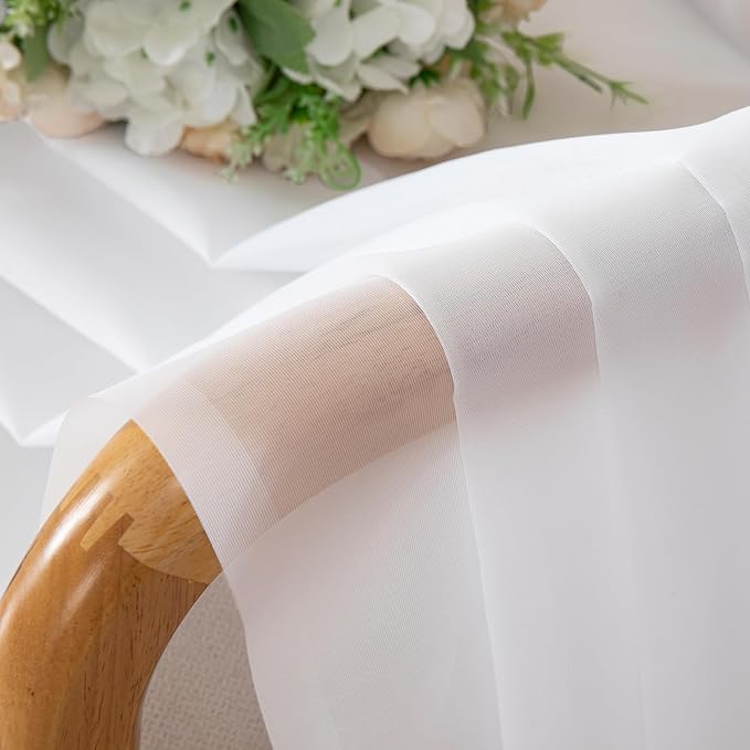 Lecloud White Sheer Curtains 90 Inches Long 2 Panels, Farmhouse Voile Window Drapes Rod Pocket, Elegant Airy Sheer White Curtains for Living Room Bedroom, Each Panel 42 X 90 Inch