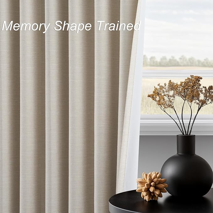 Topfinel Beige Linen Blackout Curtains 84 Inch Long, Modern Black Out Curtains for Bedroom Windows Treatments, Cream Heat & Cold Blocking Back Tab Pleated Drapes for Living Room 2 Panels Cottage 7 FT