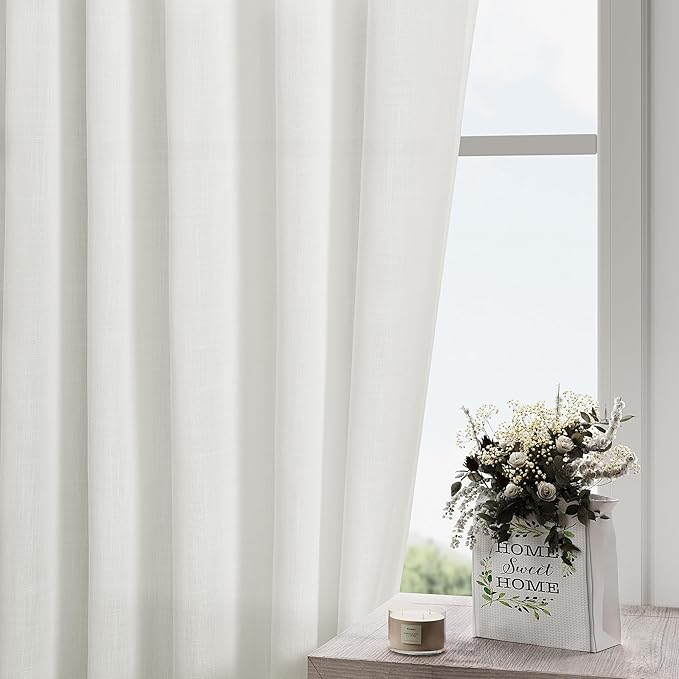 Linen Off White Curtains 120 inch Extra Long for Living Room Back Tab Light Filtering Semi Sheer Drapes Modern Farmhouse Coastal Decor White Cotton Textured Curtain for Floor to Ceiling Window 10 FT