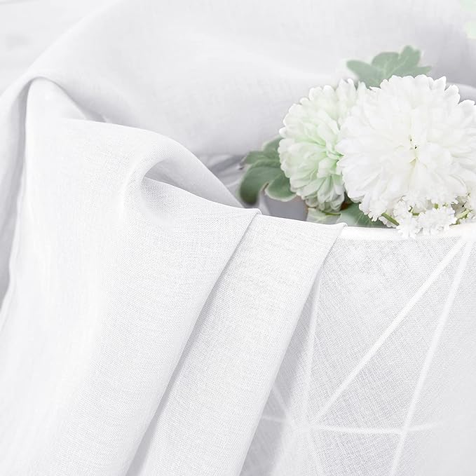 Tollpiz Sheer Tier Curtain Linen Textured Half Kitchen Curtains Sheer Light Filtering Rod Pocket Voile Small Curtains for Bathroom, 25 x 36 inches Long, White, Set of 2 Panels