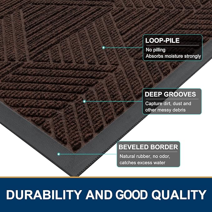 Smiry Front Door Mat Outside Entrance, Heavy Duty Sturdy Natural Rubber Doormat, Trap Dirt and Moisture, Easy Clean Low Profile Welcome Floor Mats for Indoor Outdoor Entry, 35X23 Inch, Dark Brown
