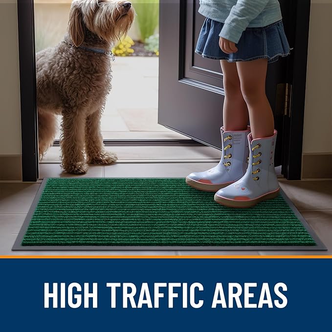 OLANLY Front Door Mat Indoor Outdoor Entrance, Waterproof Heavy Duty Doormat, Fade Resistant, Low Profile, Easy Clean Patio Porch Welcome Floor Mats for Entry, 59x30, Green
