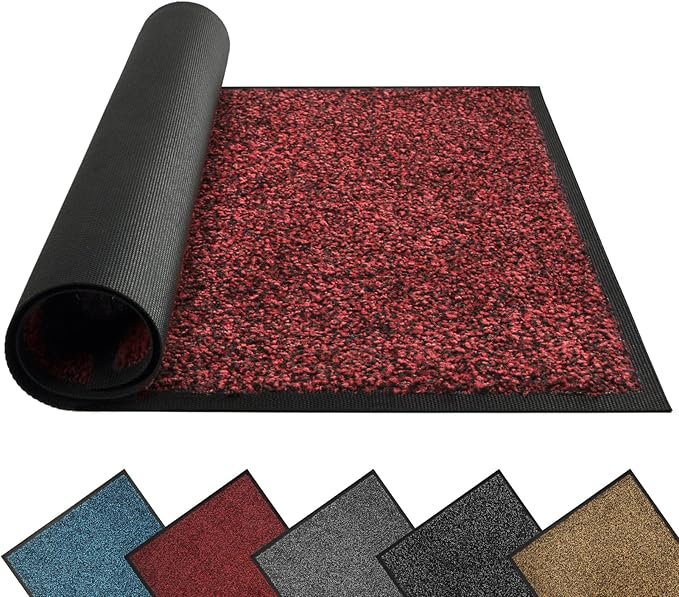 Mibao Front Door Mat, Dirt Trapper Welcome Mat for Outdoor Indoor, Non-Slip Waterproof Doormat, Durable Machine Washable Low Profile Entry Rug for Back Door Outside Patio Porch, 60" x 36", Red