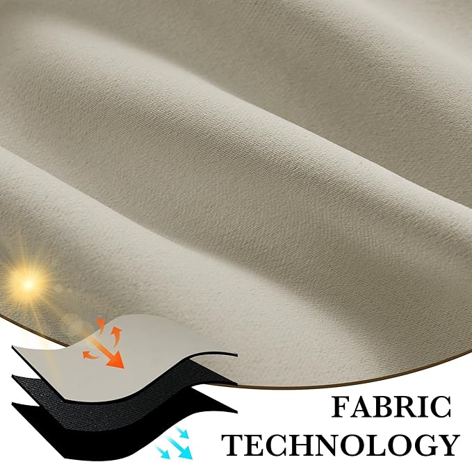 RYB HOME 100% Blackout Short Curtains for Small Window, Thermal Insulated Total Room Darkening Noise Reducing Curtains for Kitchen Bathroom Basement, 34 inches Wide by 45 inches Long, Natural