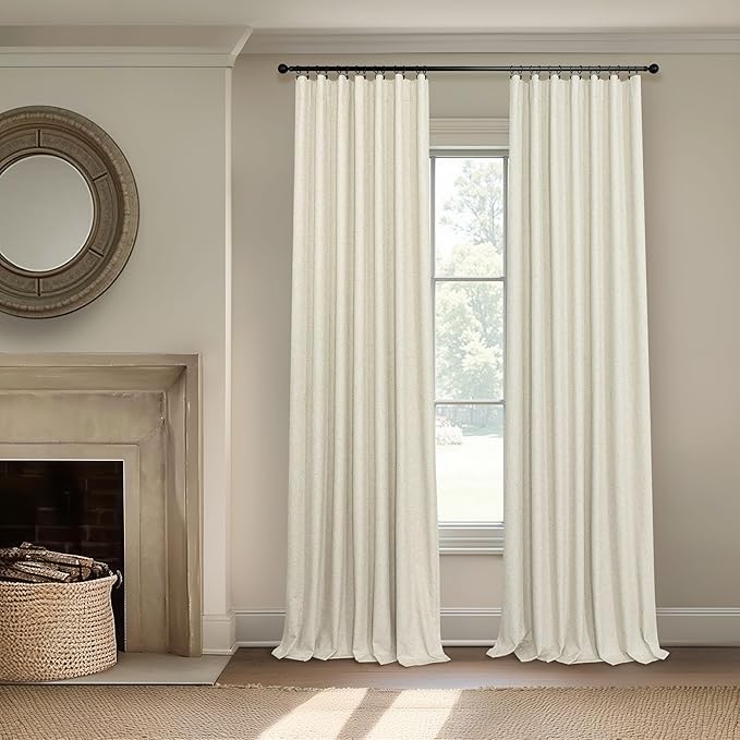 Pitalk 132 Inch Extra Long Living Room Curtains for Large Window Darkening Blackout Linen Drape Back Tab Pleated Black Out Floor to Ceiling Curtain for Patio Sliding Doors 11 FT Length 2 Panel Beige