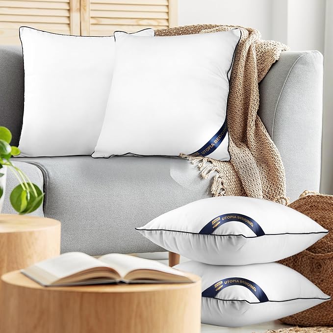 Utopia Bedding Throw Pillow Inserts (Pack of 4, White), 18 x 18 Inches Decorative Indoor Pillows for Sofa, Bed, Couch, Cushion Sham Stuffer