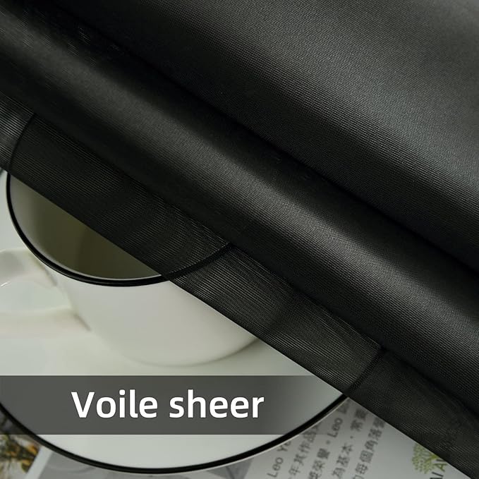 youleyar Solid Sheer Rod Pocket Curtain Voile Draperies 2 Panels White Beige Black Grey Coffee 70 Inch Width 84 Inch Long 1 Pair for Kitchen Bedroom Children Living Room Yard(Black,70Wｘ84L)