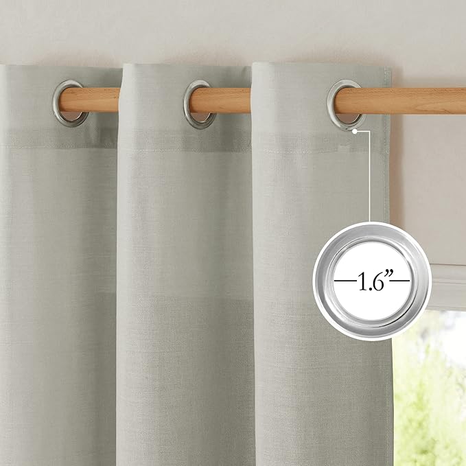 NICETOWN Thick Linen Gray Curtains 63 inches Long, Eyelet Top Privacy Assured with Light Filtering Drapes Flax Linen Blend Window Treatments for Bedroom, W55 x L63, 2 PCs