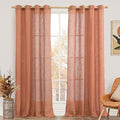LAMIT Extra Long Linen Curtains 108 inch Long for Living Room, Light Filtering Bronze Grommet Window Textured Semi Sheer Drapes for Bedroom Farmhouse, 2 Panels, 52 x 108 Inch, Terracotta