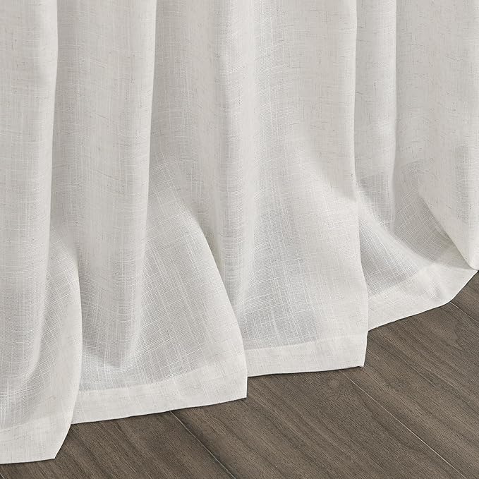 Nanspring Natural Linen Curtains for Living Room 92 Inches Long Rustic Farmhouse Decor Light Filtering Semi Sheer Curtain Back Tab and Rod Pocket Luxury Drapes for Bedroom Office 52x92, 2 Panels