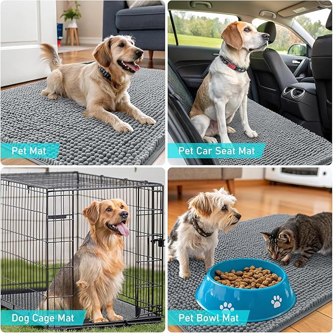 OLANLY Dog Door Mat for Muddy Paws 47x20, Absorbs Moisture and Dirt, Absorbent Non-Slip Washable Doormat, Quick Dry Chenille Mud Mat for Dogs, Entry Indoor Entryway Carpet for Inside Floor, Grey