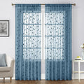 HOMEIDEAS Cyan Blue Sheer Curtains 52 X 84 Inches Length 2 Panels Embroidered Vine Floral Pattern Pocket Faux Linen Semi Sheer Voile Window Drapes for Bedroom Living Room