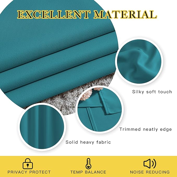 NICETOWN Short Blackout Curtains for Kitchen Window - Grommet Room Darkening Voice Reducing Solid Thermal Curtains & Drapes for Small Windows, Peacock Teal, W34 x L50, 2 Panels