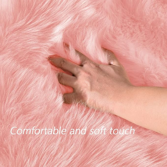 Latepis Pink Faux Sheepskin Round Rugs 6.7ft Cute Furry Rug for Bedroom Girls Large Circle Rug for Living Room Entertainment Room Fluffy Rugs Luxury Home Decor