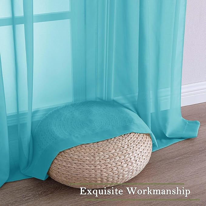 Lecloud Turquoise Sheer Curtains 96 Inches Long 2 Pcs, Light Filtering Window Curtains for Living Room Bedroom Dining Room, Vintage Home Decor Rod Pockets Privacy Drapes, Each Panel 59" W x 96" L